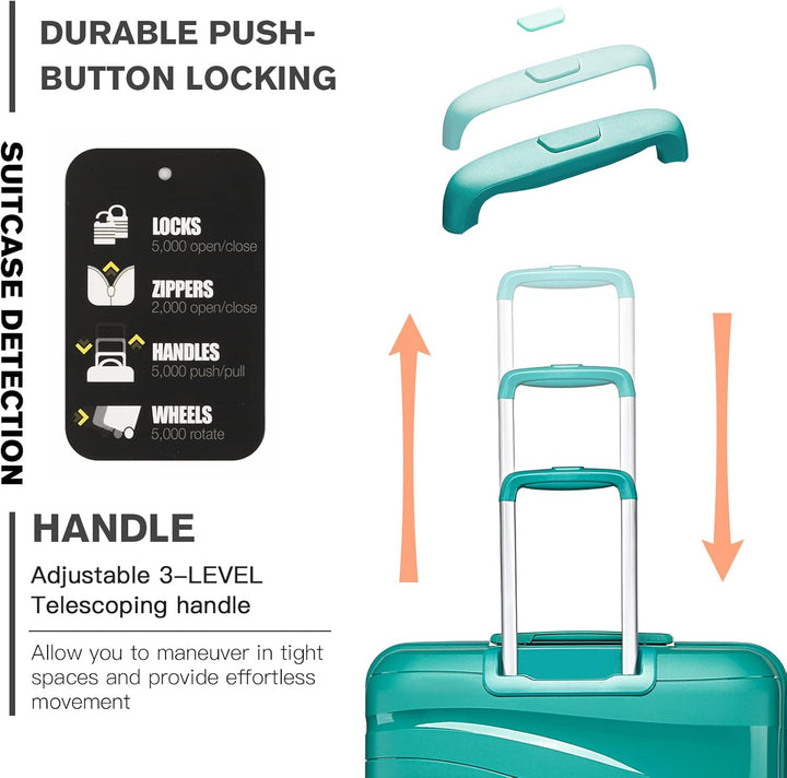 KONO Handgepäck Trolley Koffer 55cm Leicht Hartschalenkoffer Reisekoffer mit 4 Rollen und TSA Schlos