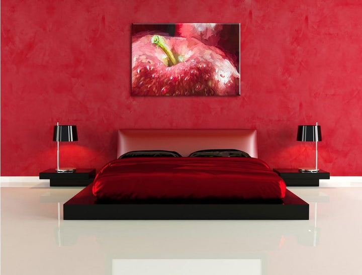 roter Apfel Pinsel Effekt, Format: 100x70 auf Leinwand, XXL riesige Bilder fertig gerahmt mit Keilra