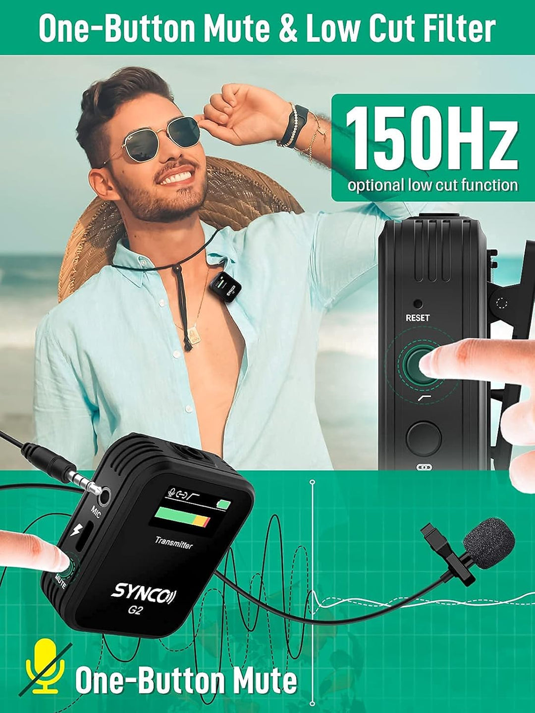 SYNCO G2 A1 2,4GHz Lavalier Mikrofon Wireless mit TFT Bildschirm, Ansteckmikrofon Kabellos bis zu 70