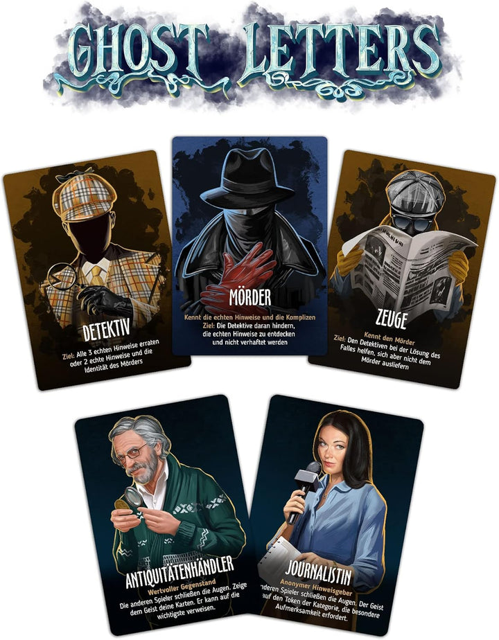 BORGOS Ghost Letters – Murder Mystery Detektivspiel mit geheimen Rollen | Gesellschaftsspiel | Krimi