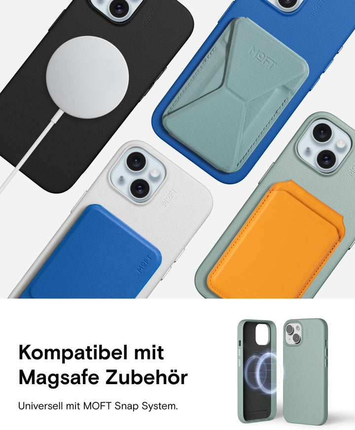 MOFT Magnetische Hülle für iPhone 15 Plus Kompatibel mit MagSafe, MOVAS Vegane Lederhülle, Weiches B