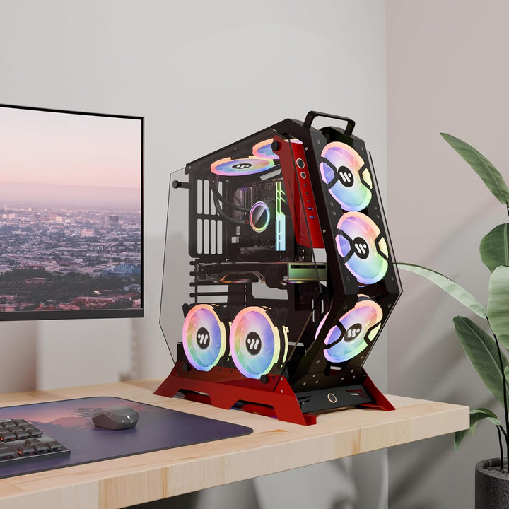 KEDIERS C570 Premium Gaming PC Gehäuse– ATX Tower PC Gaming ehäuse aus gehärtetem Glas (mit 7 RGB-Lü