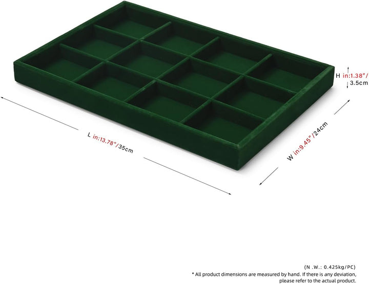 Oirlv Jahrgang Grün Samt Schmuck 12 Grids Schmucktablett,Schmuckschatulle Schmuckaufbewahrung Schmuc