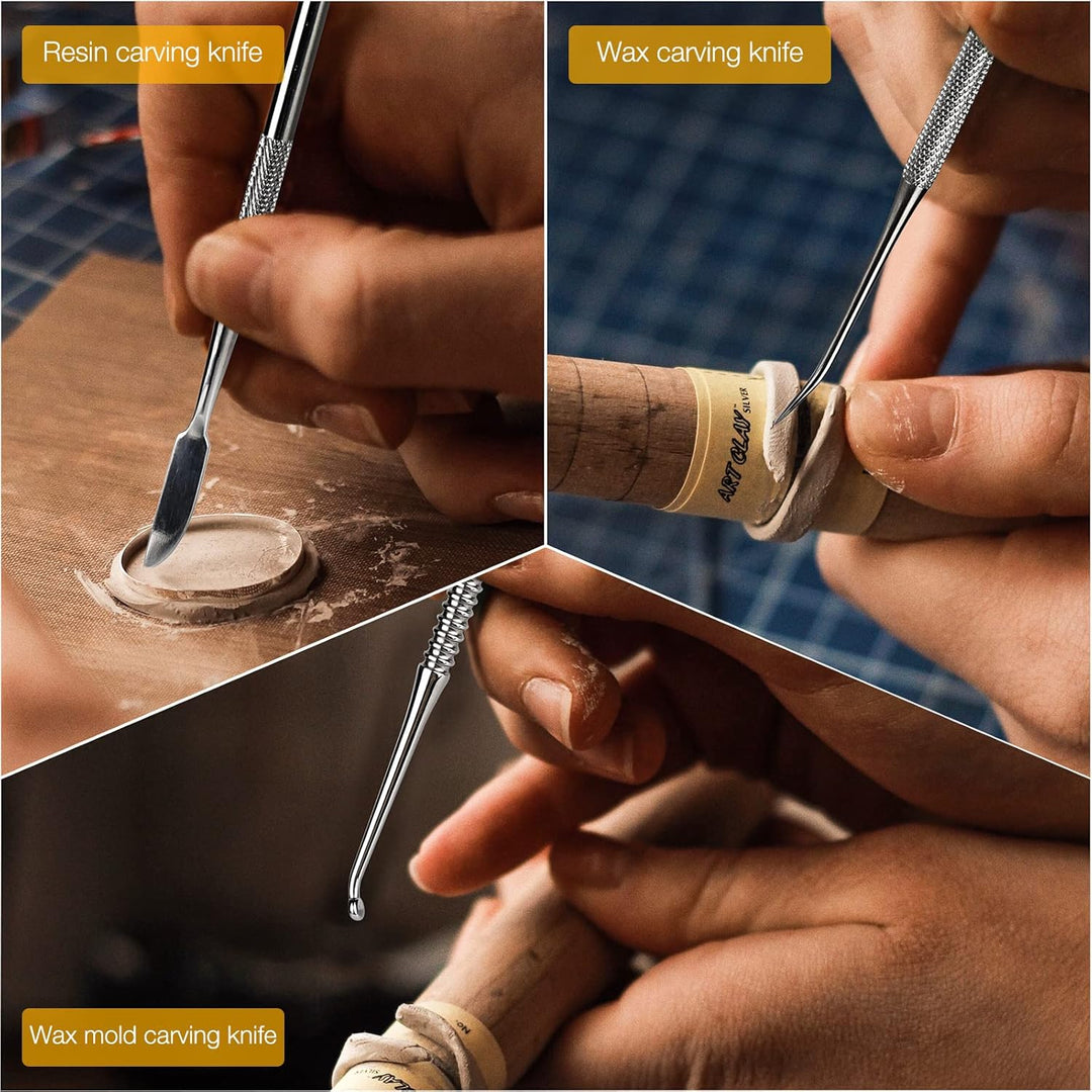 MOPOIN Modellierwerkzeug, 10 Stück Töpferwerkzeug Set Edelstahl Ton Werkzeug mit Tragetasche, Doppel