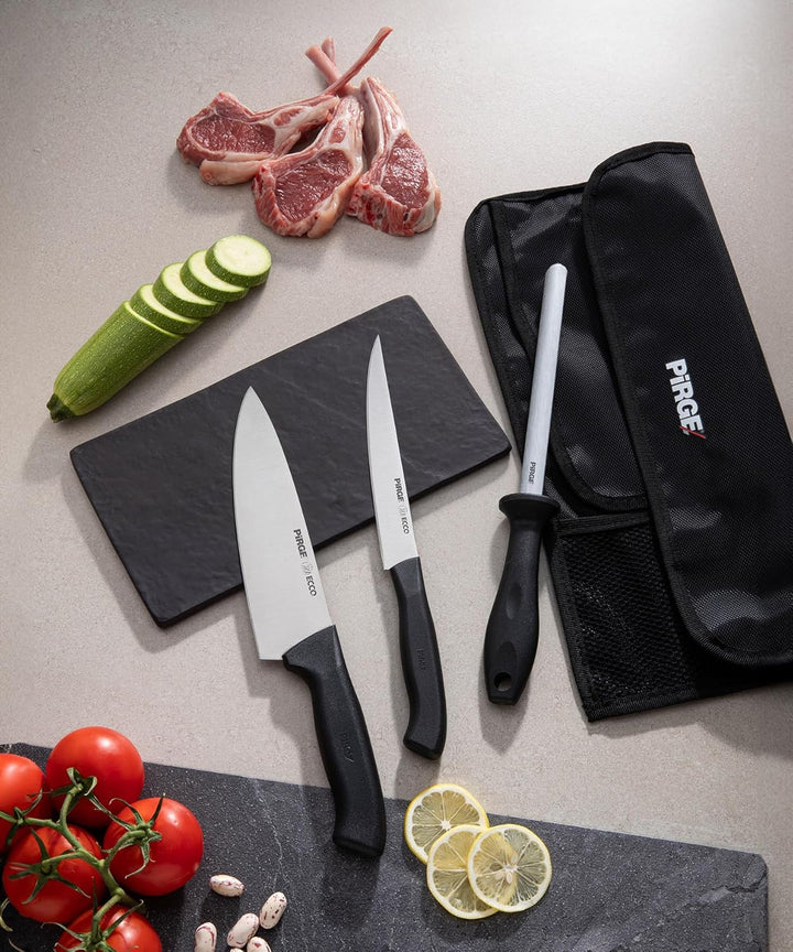 Pirge Ecco Starter Set Profi Messerset mit Tasche 4 Stück - Profi Kochmesser Set - Edelstahl Profi K