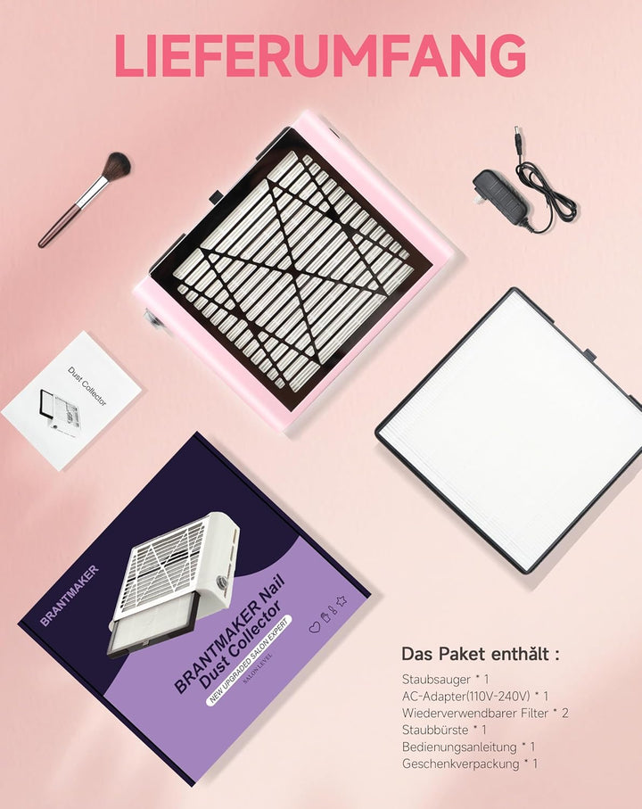 BRANTMAKER Staubabsaugung Nagelstudio Absaugung Nagelstaubsauger, mit Bürste und 2 Wiederverwendbare