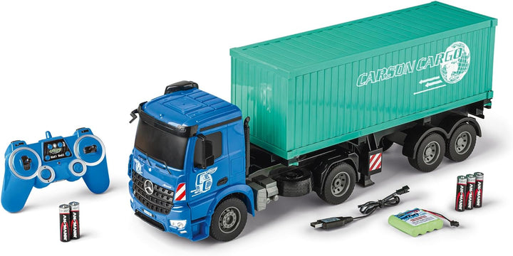 Carson 500907671 1:20 MB Arocs mit Container 100% RTR - Ferngesteuertes Fahrzeug, LKW mit Licht- und