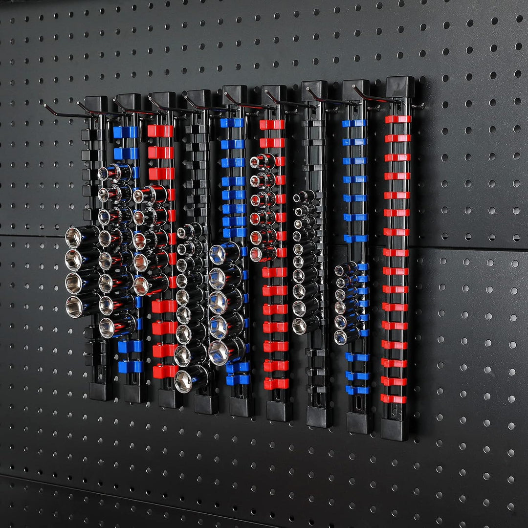 CASOMAN 12PC ABS Socket Organizer, Premium Quality Socket Holders,1/4-Inch x 48 Clips, 3/8-Inch x 90