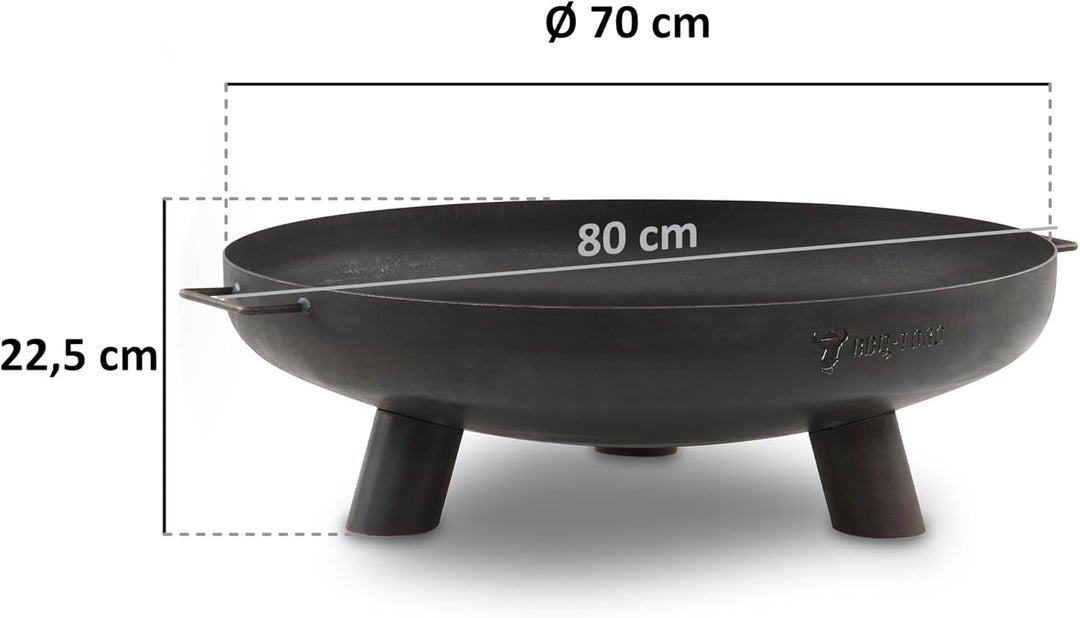 BBQ-Toro Feuerschale Ø 70 cm | Schwarz | Outdoor Feuerstelle mit DREI Standbeinen und Zwei Griffen |