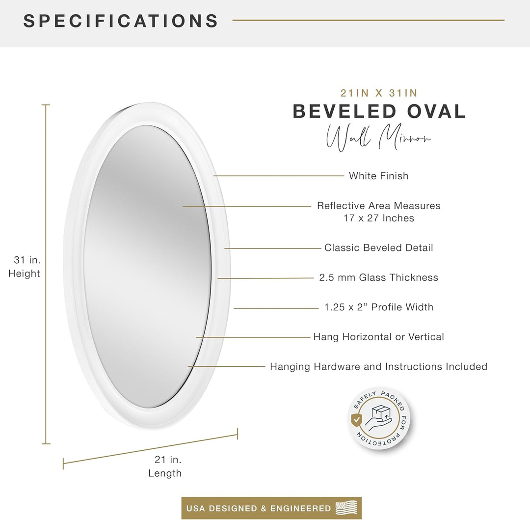 MCS 20458 Wandspiegel oval 53,3 x 78,9 cm weiss Ohne Perlen 21 x 31 Inch Weiss, Ohne Perlen 21 x 31