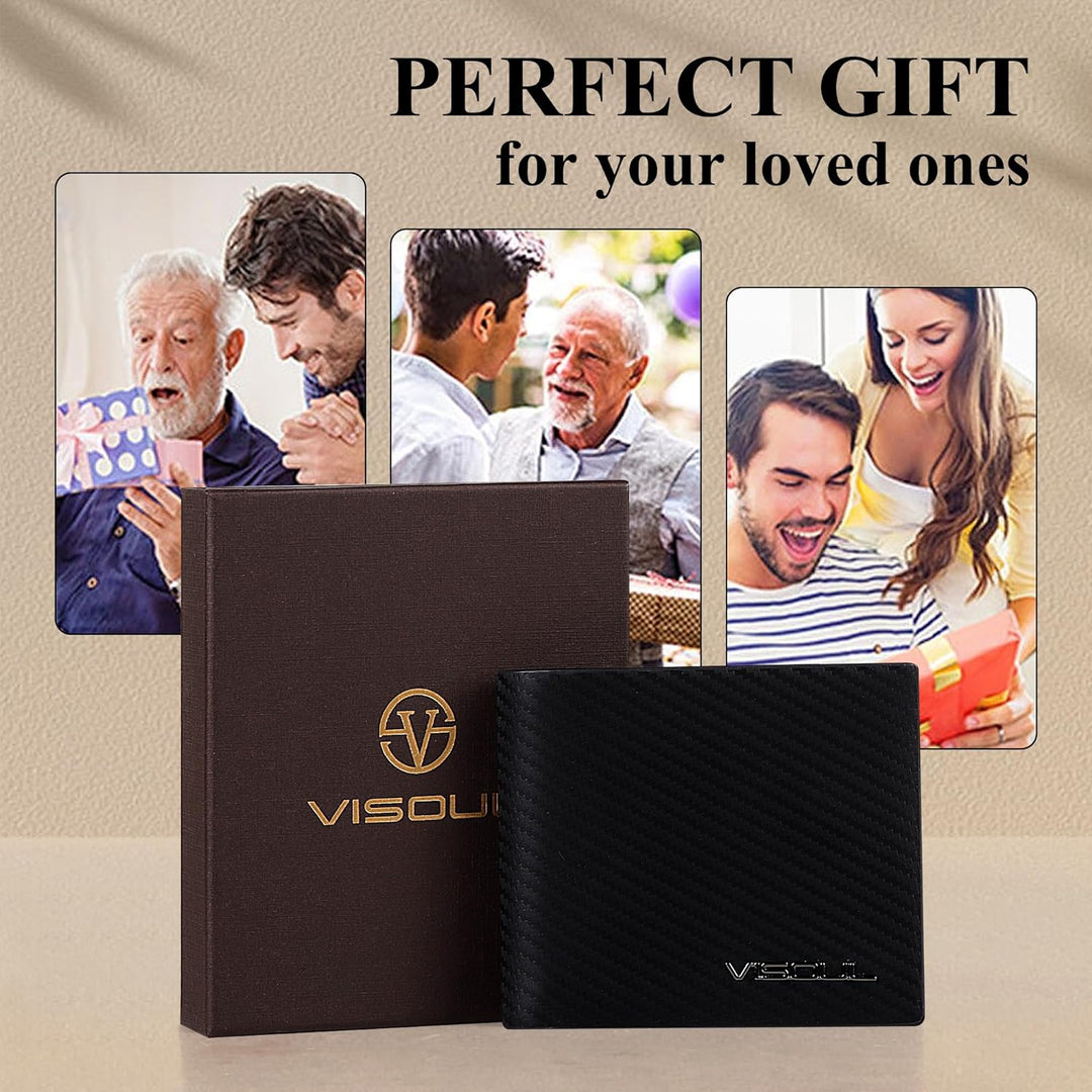 VISOUL Leder Geldbörse Herren mit ID-Fenster/Münzfach & RFID Schutz I Echtleder Geldbeutel für Männe