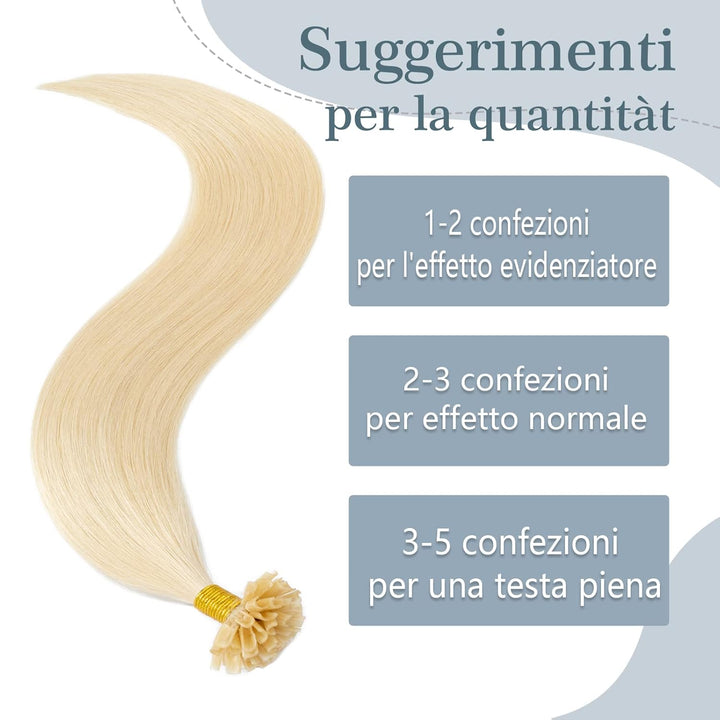Bonding Extensions Echthaar Haarverlängerung Keratin U Tip 1g/Strähne 100g/Packung Günstig Natürlich