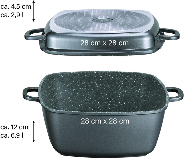 STONELINE® Multi-Eckpfanne, 28 x 28 cm, mit Dampf- und Frittierfunktion, induktionsgeeignet, Aluguss