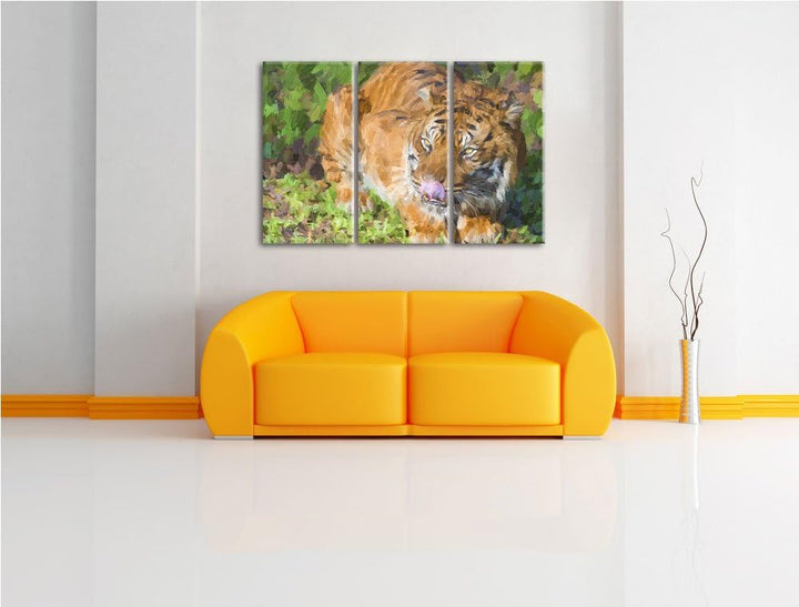 grosser Tiger Spezial 3-Teiler Leinwandbild 120x80 Bild auf Leinwand, XXL riesige Bilder fertig gera