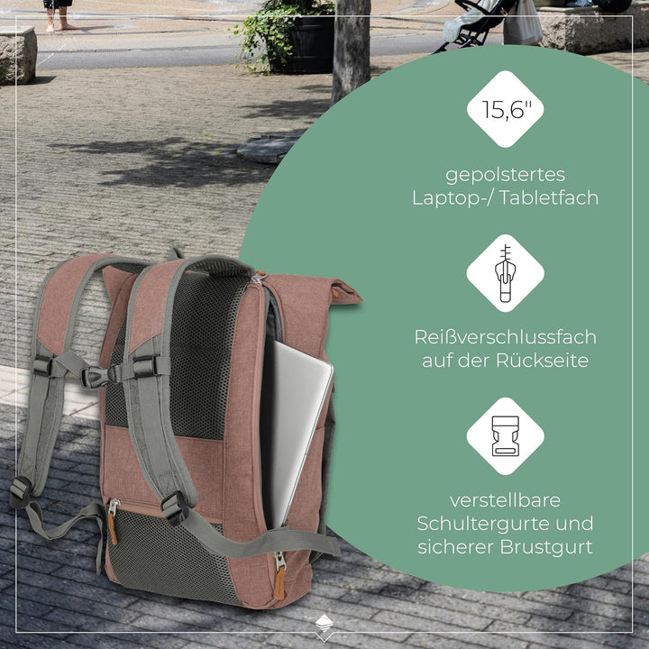 travelite Handgepäck Rucksack mit Laptop Fach 15,6 Zoll, Gepäck Serie BASICS Daypack Rollup: Praktis