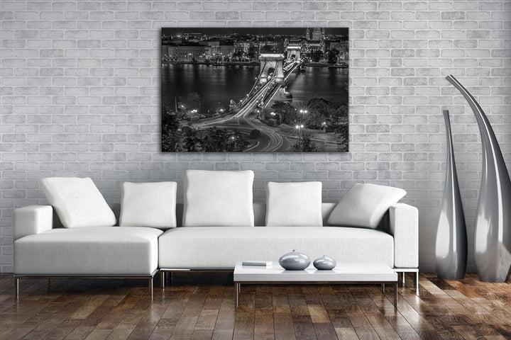 deyoli Kettenbrücke in Budapest Effekt: Schwarz/Weiss Format: 80x60 als Leinwand, Motiv fertig gerah