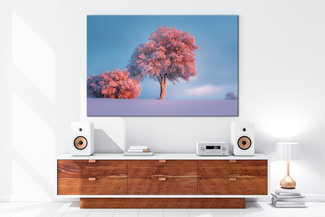deyoli schneebedeckte Bäume Format: 80x60 als Leinwand, Motiv fertig gerahmt auf Echtholzrahmen, Hoc
