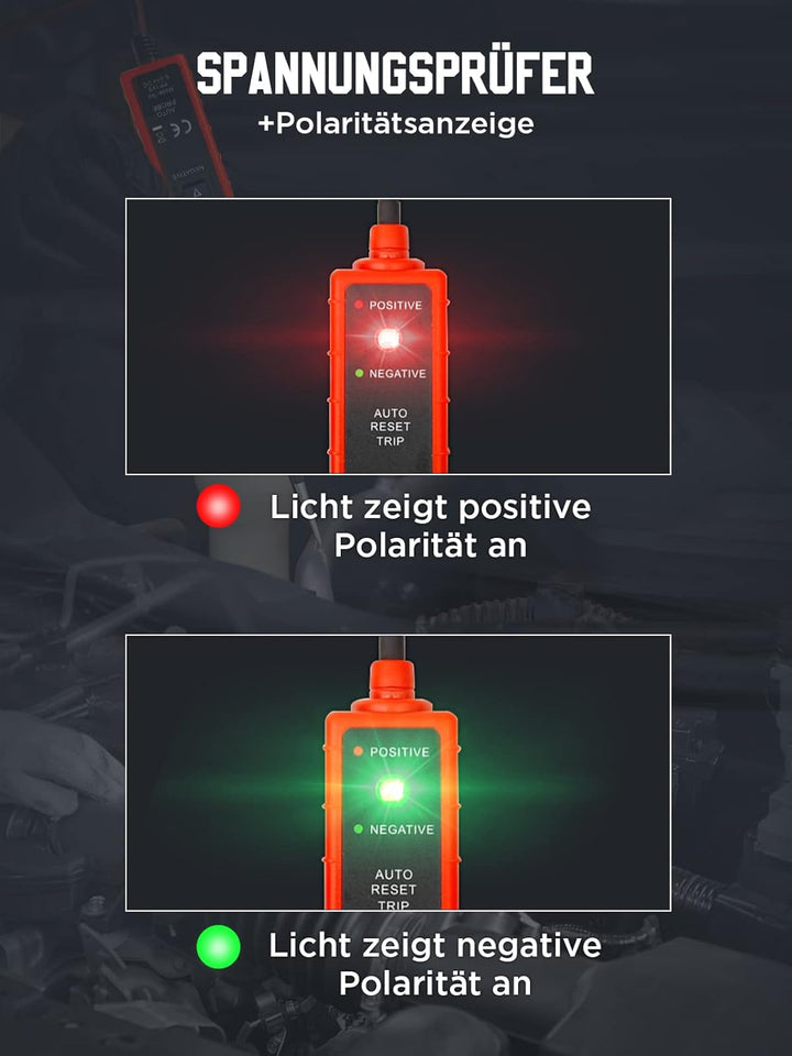 KAISAL Stromprüfer 6-24V DC Power Circuit Probe Auto Tester Polaritätstester prüflampe kfz mit 13 ft