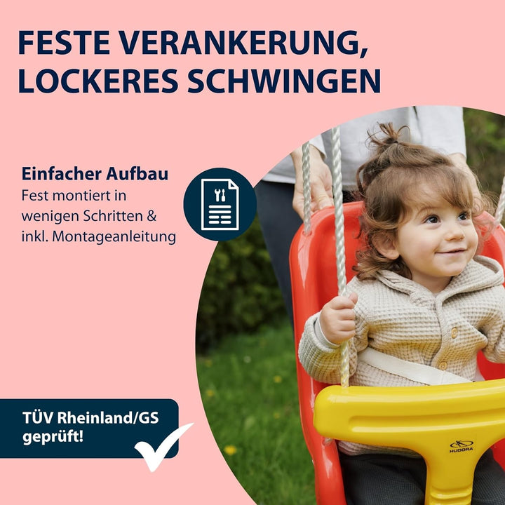 HUDORA Babyschaukel höhenverstellbar 120-180 cm in rot/gelb für den Garten I Baby Swing Outdoor I Ki