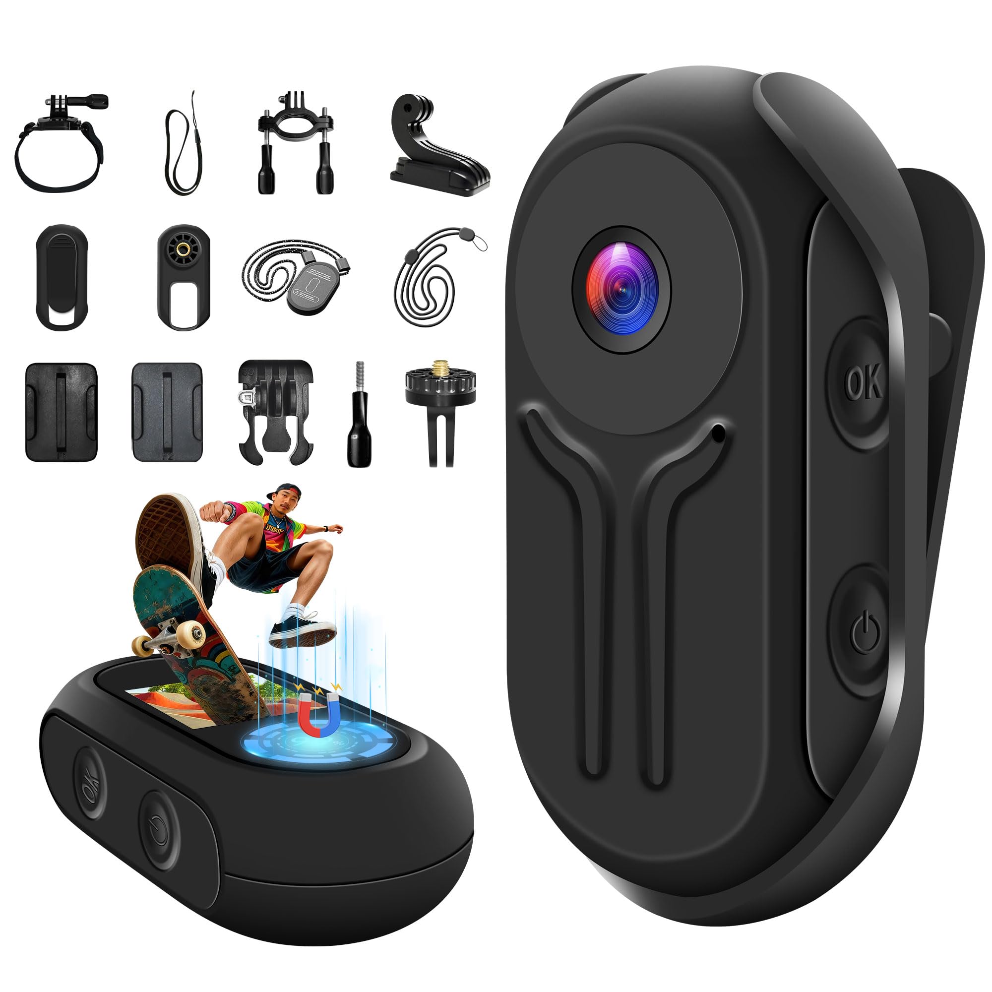 LXMIMI Mini-actiecamera, 120° motorhelmcamera met 0,59 inch display, actiecamera met automatisch nachtzicht voor motorfietsen, fietsen en helmen (zwart LXMIMI Mini-actiecamera, 120° motorhelmcamera met 0,59 inch display, actiecamera met automatisch nachtzicht voor motorfietsen, fietsen en helmen (zwart