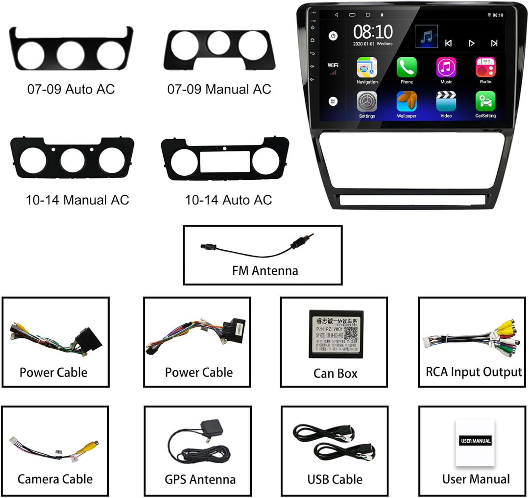 LEXXSON Android 10.1 Autoradio für Skoda Octavia 2009-2013 | 10 Zoll Touchscreen AM FM Radio GPS Nav