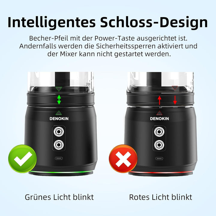 DENOKIN Tragbarer Mixer, 700ml Smoothie Maker to Go, Mini-Standmixer mit 6-Klingen Edelstahl, Wieder