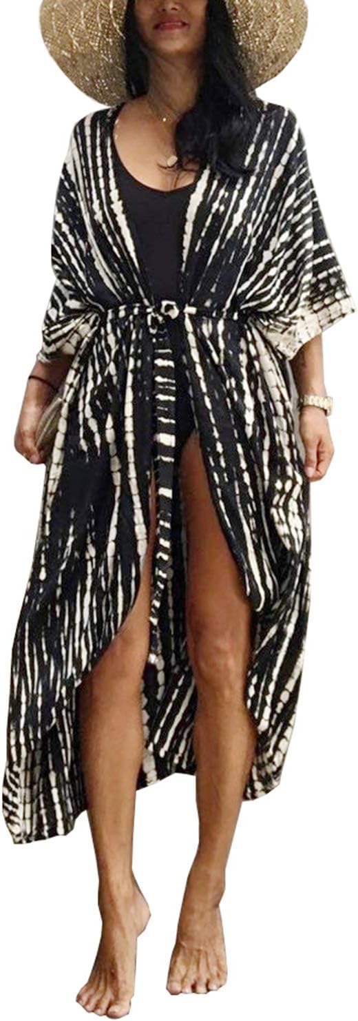 YouKD Böhmische Kimono-Langarm-Strickjacke Strand Badeanzug vertuschen Maxikleid für Frauen