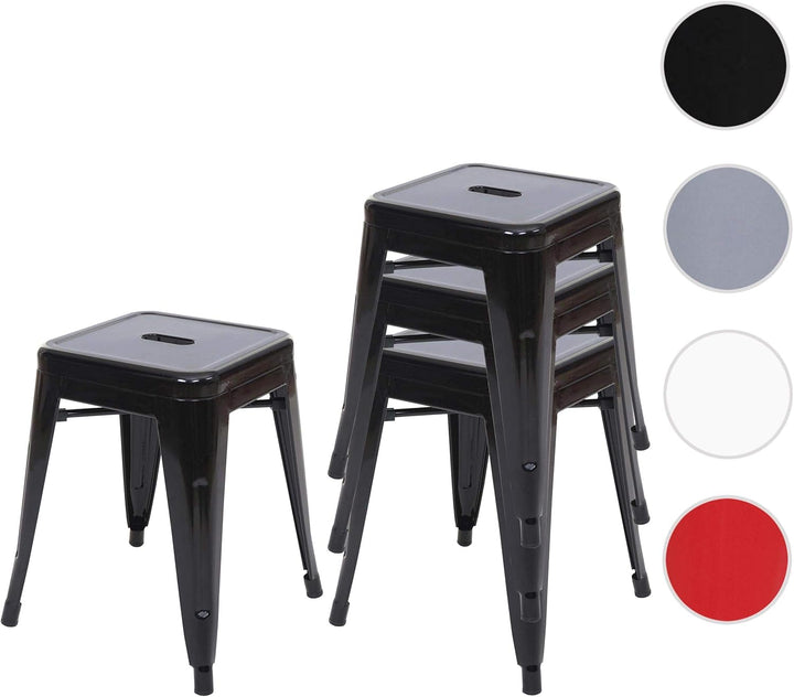 4er-Set Hocker HWC-A73, Metallhocker Sitzhocker, Metall Industriedesign stapelbar - schwarz, Schwarz
