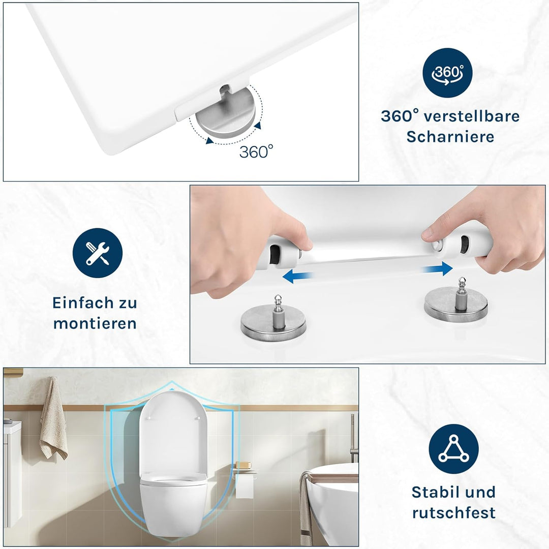 WOLTU WS2544 Toilettendeckel WC Deckel Sitz Absenkautomatik, Kunststoff, Fast Fix/Schnellbefestigung