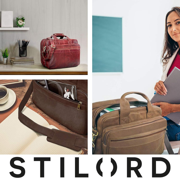 STILORD 'Leopold' XL Echtleder Aktentasche - der verbesserte Geheimtipp für Lehrerzimmer & Büro - Bu