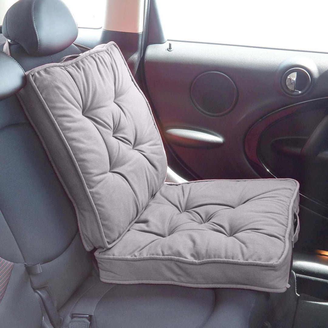 Homescapes Faltbares Reisekissen 50x50 cm dunkelgrau, Auto-Sitzkissen mit Rückenlehne, Klappsitzkiss
