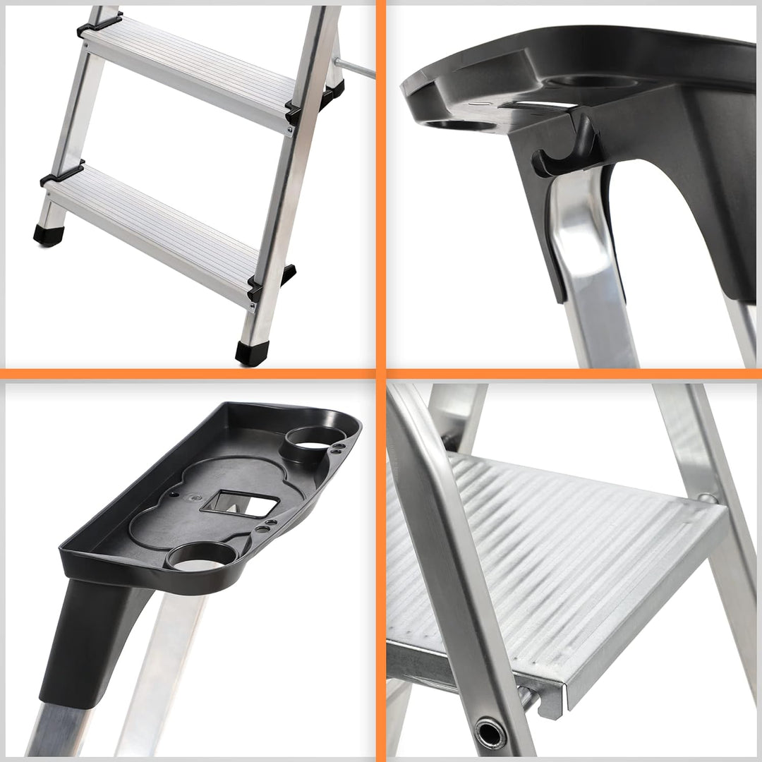 KADAX Aluminiumleiter, Stehleiter bis zu 125 kg, Stufenleiter, Klapptritt für Senioren, Alu-Sicherhe