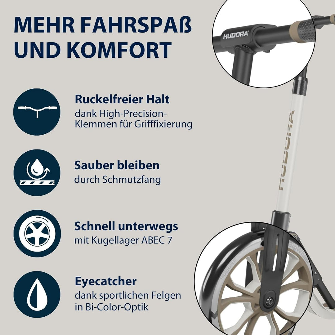HUDORA BigWheel® 205 Advanced Scooter - Komfortabler Aluminium-Roller für bis zu 100kg - Höhenverste