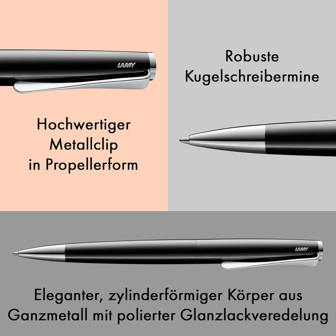 LAMY studio Premium Kugelschreiber 268 aus Edelstahl in schwarz glänzendem Lack-Finish, propellerför
