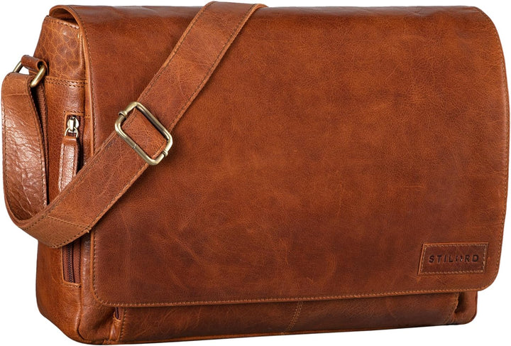 STILORD 'Rick' Schultertasche Leder für 15,6 Zoll Laptop Umhängetasche Aktentasche Bürotasche Unitas