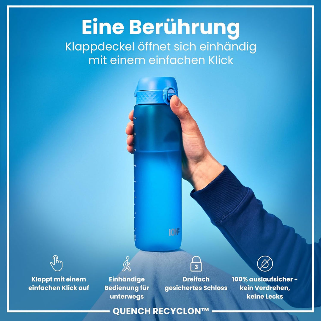 Ion8 1 Liter Trinkflasche, 1000ml, Auslaufsicher, Einhandöffnung, Sichere Verriegelung, Spülmaschine