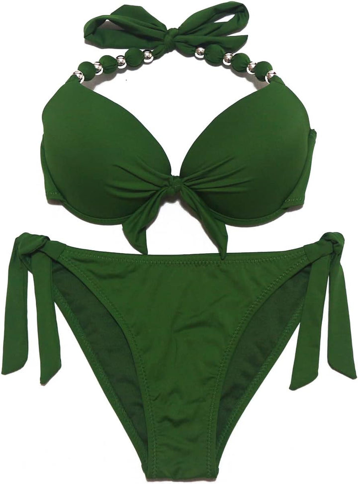 EONAR Damen Seitlich Gebunden Bikini Sets Abnehmbar Bademode Push up Bikinioberteil mit Nackenträger