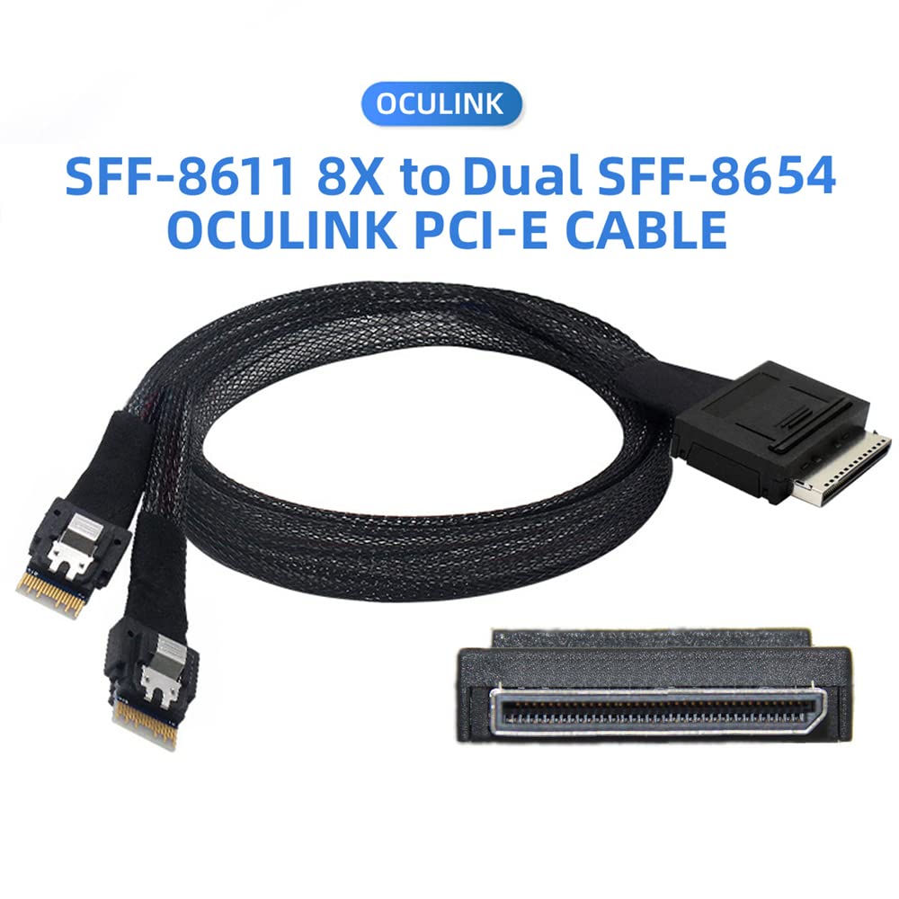 cablecc 50cm OCuLink PCIe PCI-Express SFF-8611 8x 8-Lane auf Dual SFF-8654 Slimline 4x SSD Daten Akt