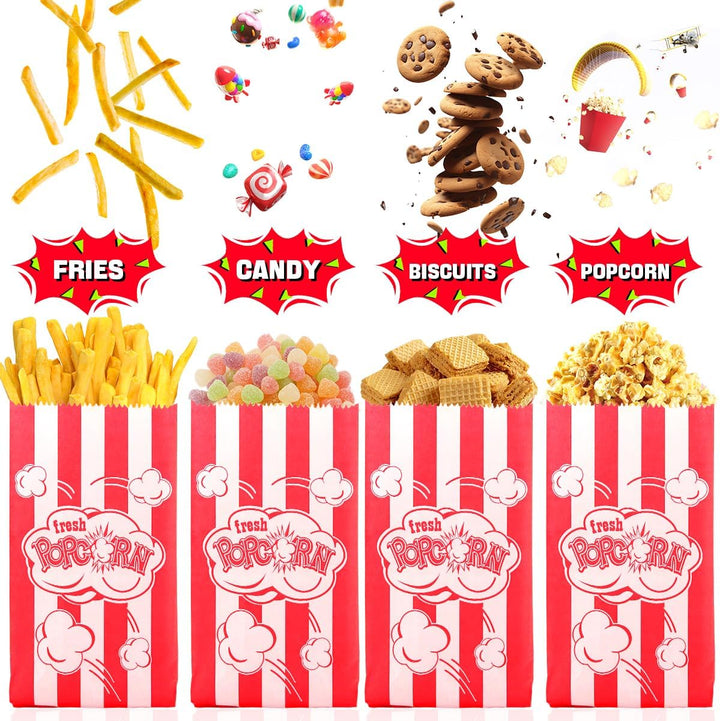 200 Stück Popcorn Tüten Klein, Popcorntüten Rote Streifen, Popcorn Papiertüten, Popcorn Behälter für