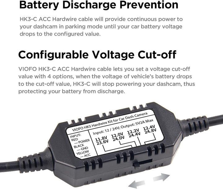 VIOFO HK3-C Acc Hardwire-Kit, 13-Fuss-USB-C Hardwire-Kit für A139 Dash Cam, Niederspannungsschutz