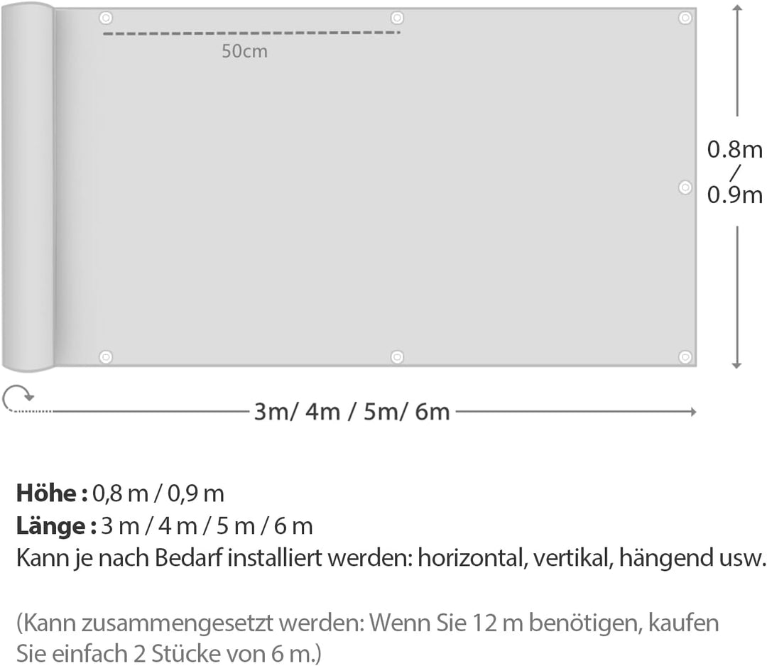 Sekey Balkon Sichtschutz Balkonabdeckung 90x300cm, Balkonsichtschutz Balkonverkleidung Oxford mit Ny