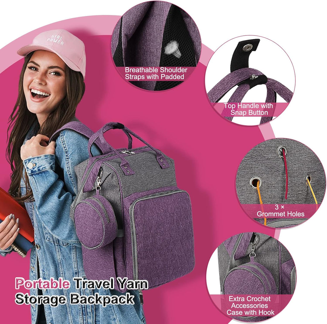 Coopay Multifunktion Stricktasche Rucksack, Reise Häkeltasche mit 6 Garnösen, Grosse Garnaufbewahrun