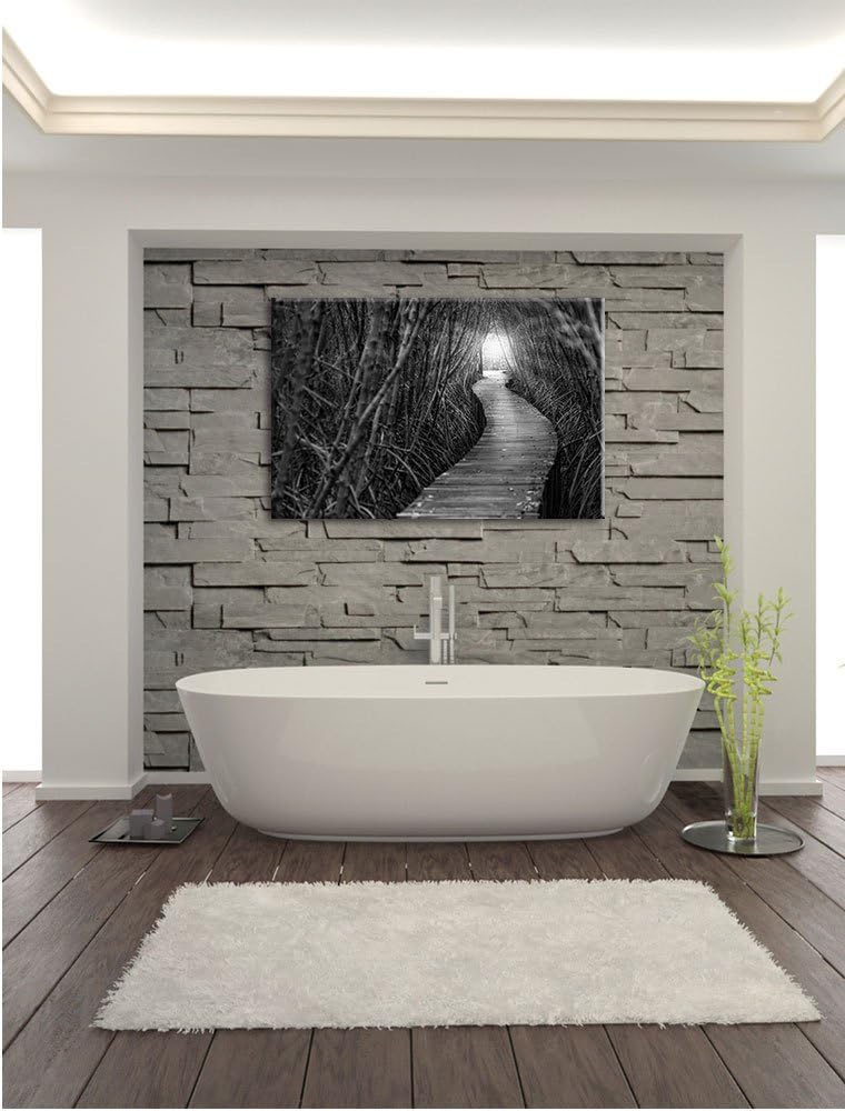 Gehweg im Wald Kunst B&W, Format: 100x70 auf Leinwand, XXL riesige Bilder fertig gerahmt mit Keilrah