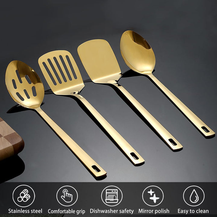 HOMQUEN Gold Küchenutensilien Set 4pcs, Titan Gold Beschichtung Edelstahl Kochutensilien Set, Küchen