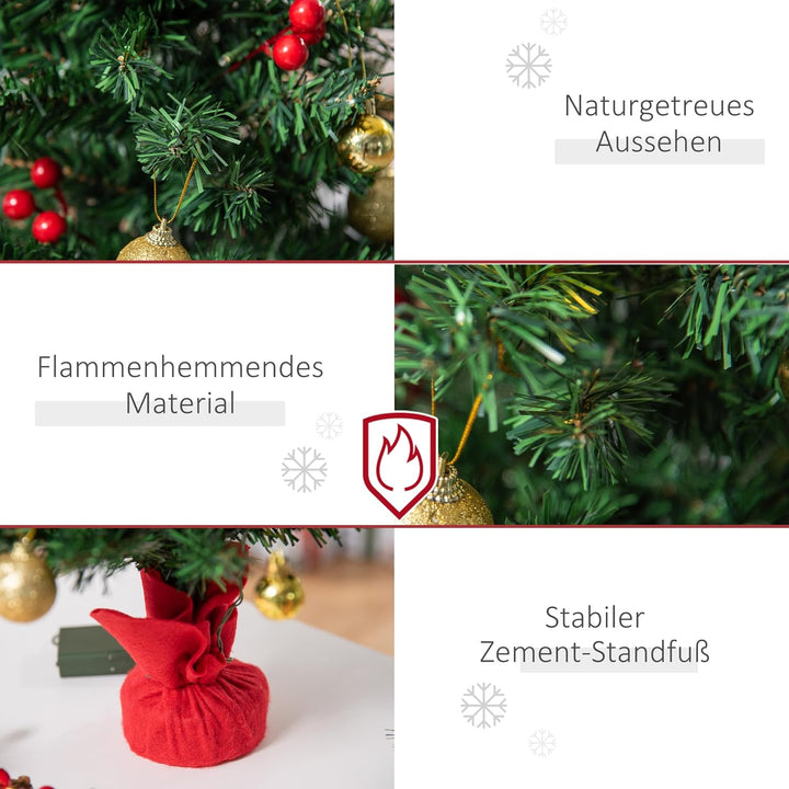 HOMCOM Weihnachtsbaum Klein, Mini Christbaum mit Stechpalmenbeeren, 15 LED-Lichtern und Kugeln, Küns