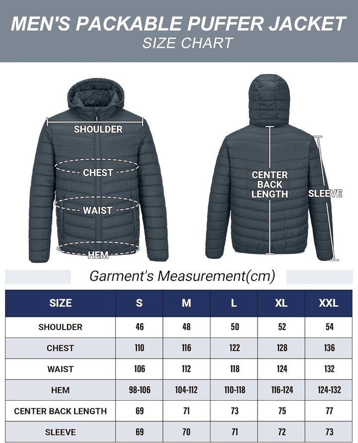 33,000ft Herren Leichte Steppjacke Outdoor Wasserbeständige Übergangsjacke Warme Winterjacke für Män