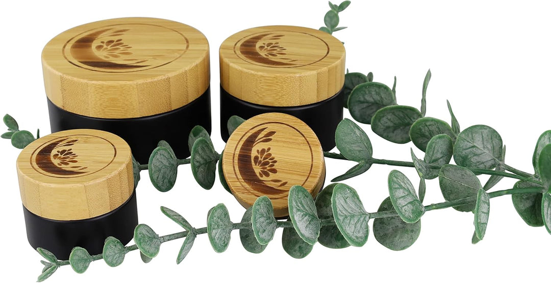 Wachsmann | Hochwertige Glastiegel mit Bambusdeckel | schwarz | Für nachhaltige DIY-Naturkosmetik |