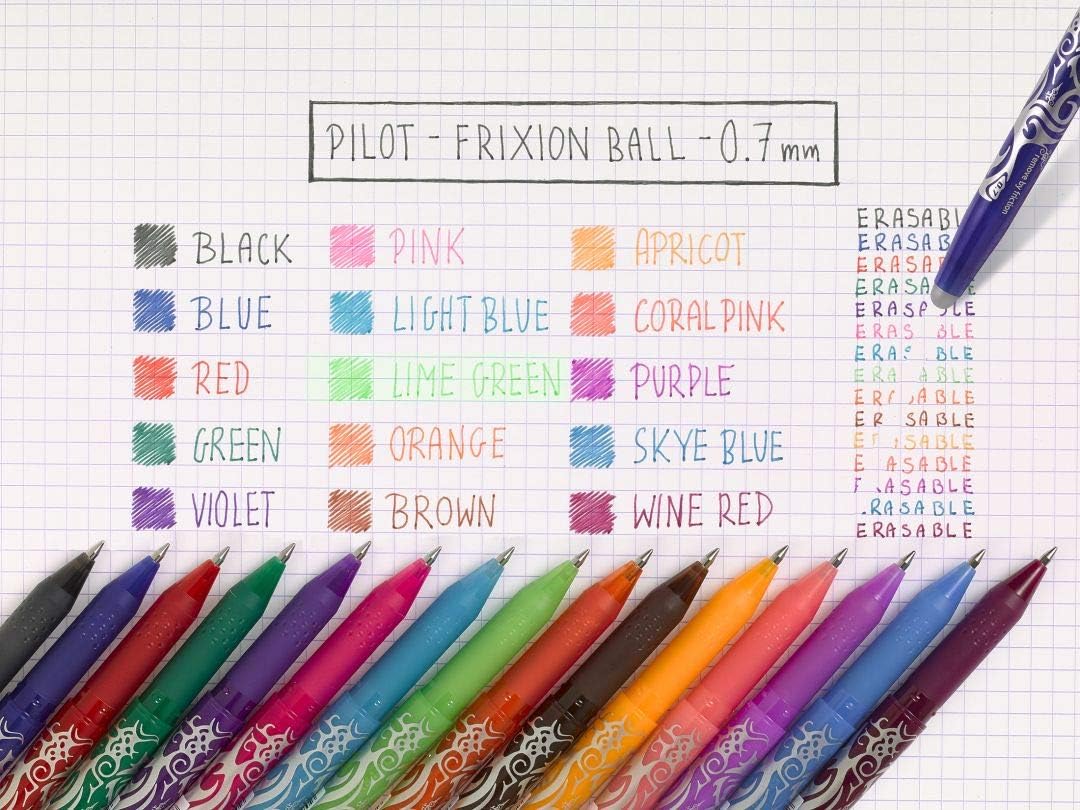 PILOT FriXion Ball 0.7 Set – 15 Stück – farblich sortiert – Radierbare Tintenroller 0,4 mm Strichst
