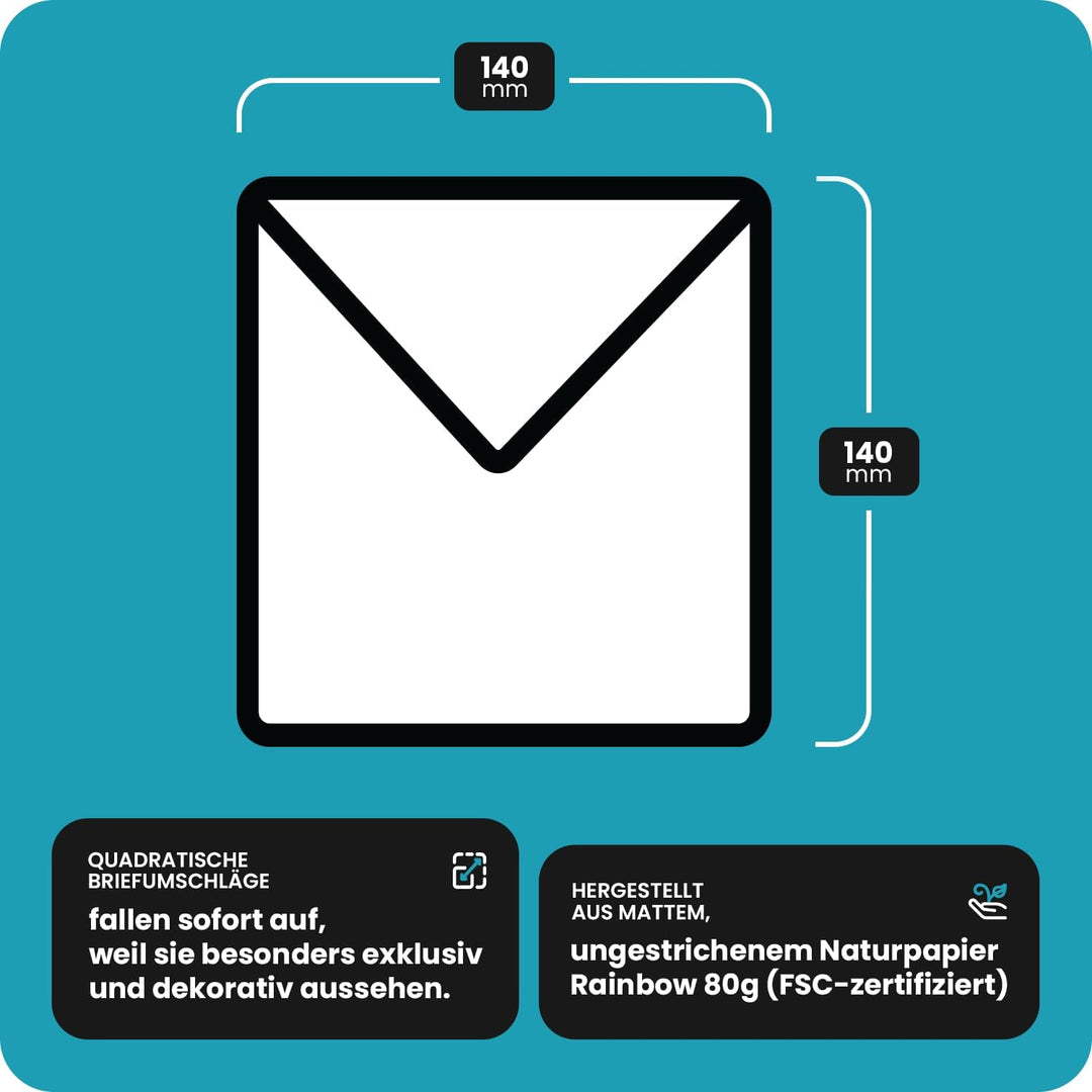 Netuno 1000 quadratische Umschläge Hautfarbe 14x 14 cm 80g Rainbow Briefumschläge farbig Briefhüllen