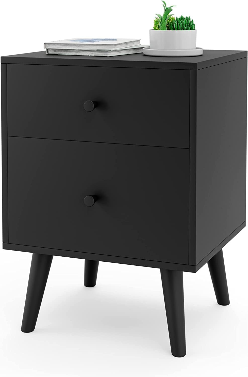GOPLUS Kommode, Sideboard mit 2 Schubladen, Beine aus Massivholz, Knauf aus Holz, Kompakter Schublad